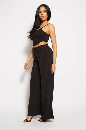 Black Wide Leg Casual Trousers