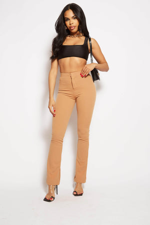 Tan Skinny Split Trousers with Zip