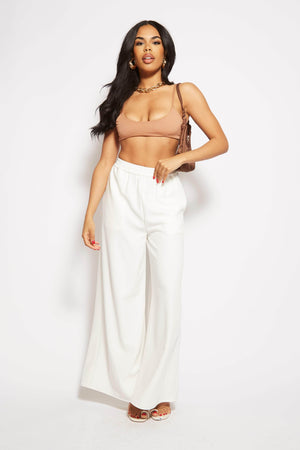 White Wide Leg Causal Trousers