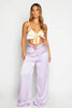 Lilac Satin High Waist Gold Buckle Trousers