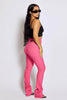 Hot Pink Textured Rib Thong Cut Out Flare Trousers