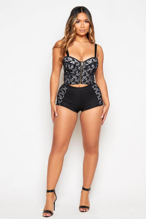 Black Contrast Lace Hot Pants