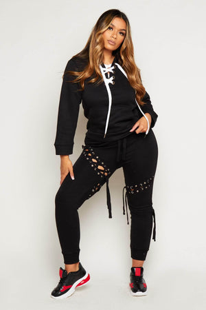 Black Eyelet Tie Up Joggers