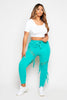 Green Eyelet Tie Up Joggers