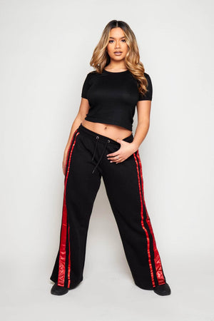 Black Contrast Silk Side Stripe Wide Joggers