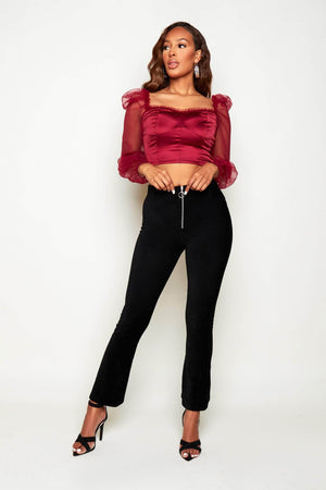 Petite Black Cord Velour Wide Leg Trousers