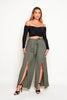 Khaki Wide Leg Split Belted Trousers