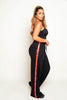 Black Contrast Front Stripe Popper Wide Leg Joggers