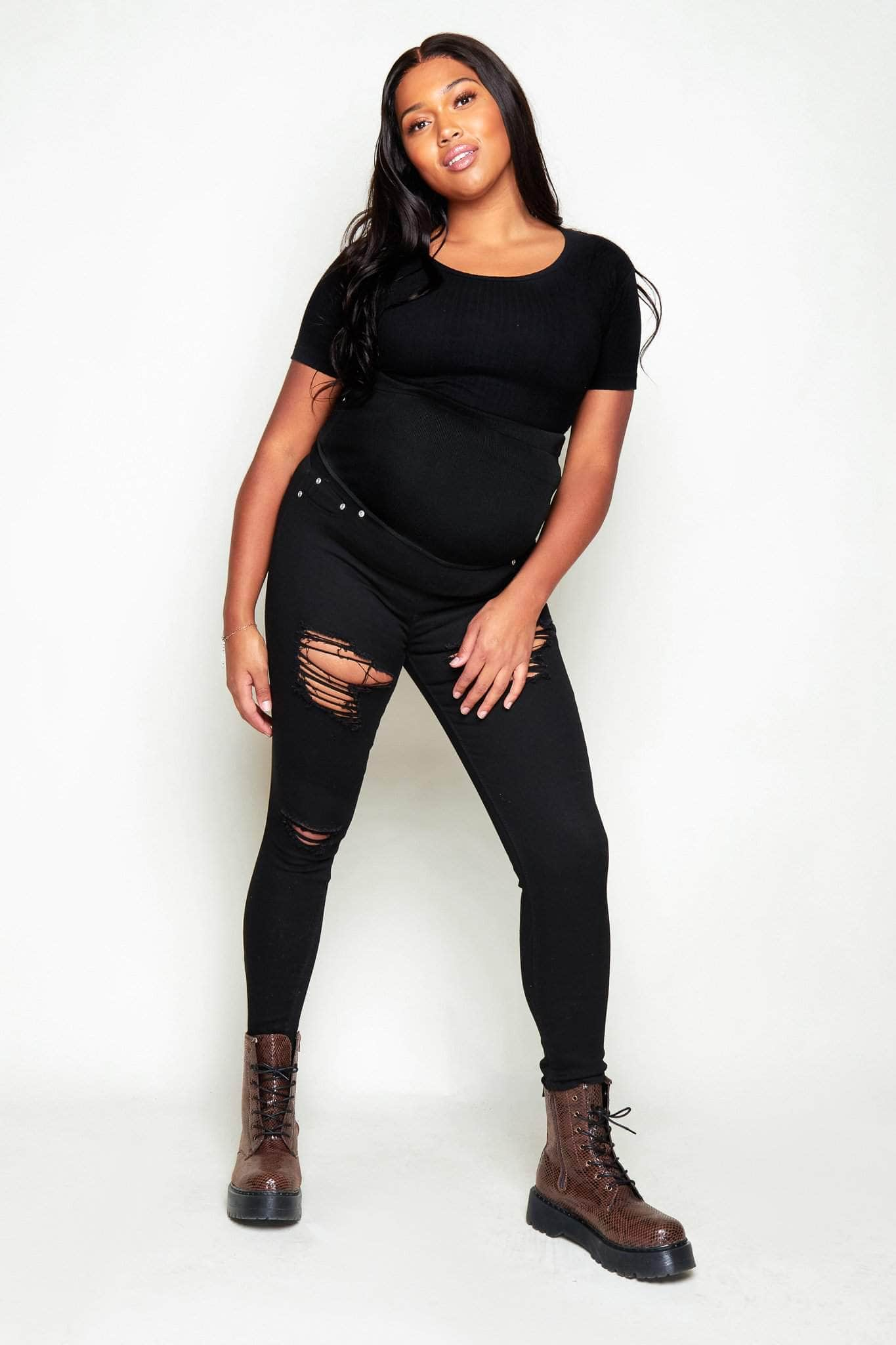 maternity black ripped skinny jeans