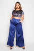 Navy Satin Wide Leg Trousers