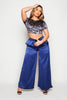 Navy Satin Wide Leg Trousers