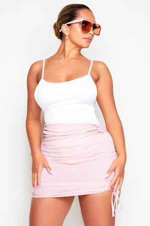 Pink Ribbed Double Side Ruched Mini Skirt