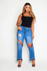 Mid Blue Heavily Distressed Pocket Detail Jeans