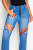 Mid Blue Heavily Distressed Pocket Detail Jeans