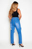 Mid Blue Heavily Distressed Pocket Detail Jeans