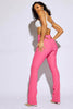 Hot Pink Textured Rib Thong Cut Out Flare Trousers