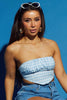 Blue Gingham Bandeau Ruched Crop Top