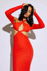 Orange Cold Shoulder Cut Out Long Sleeve Midaxi Dress
