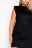 Black Suede Shoulder Pad Sleeveless Shift Dress