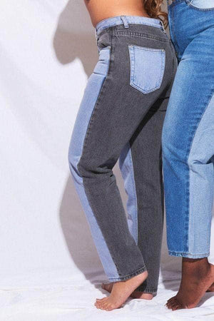 Colour Block Denim Straight Leg Jeans