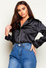 Black Satin Pyjama Style Top with Piping Details
