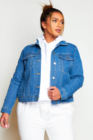 Mid Blue Casual Denim Jacket