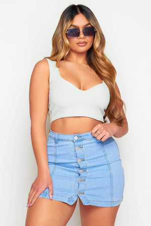 Light Wash Buttoned Denim Mini Skirt