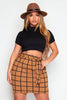 Petite Camel Checked Belted Mini Skirt