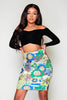 Multi Printed Blue & Yellow Scuba Midi Skirt