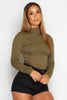 Khaki High Neck Seam Detail Bodysuit