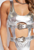 Silver Metallic Cut Out Buckle Swimsuit