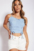 Blue Ribbed Ruched Cami Crop Top