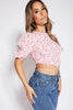 Floral Pink Scoop Neck Tie Crop Top