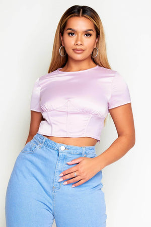 Pink Satin Bust Binding Crop Top