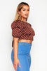 Brown Polkadot Cut Out Tie Back Crop Blouse