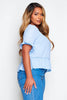 Sky Blue Sheer Button Back Woven Top