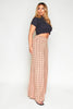 Camel Jersey Check Wide Leg Trousers