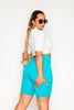 Turquoise Cotton Panelled Cycling Shorts