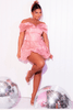 Rose Organza Puff Hem Bardot Mini Dress