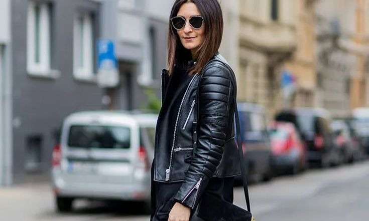 women in leather jacket