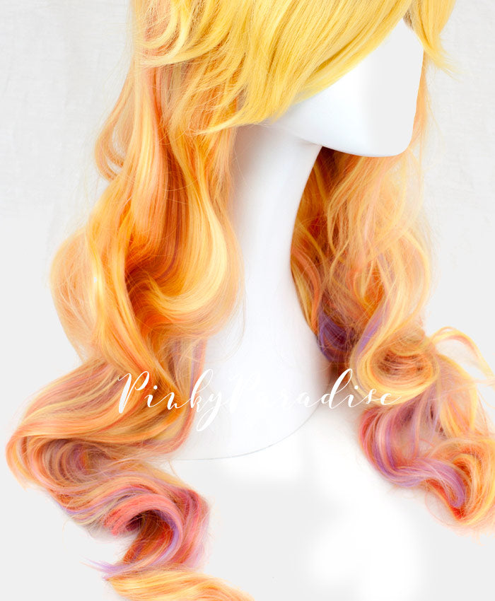 cosplay wig Yellow Blonde/Purple Highlights Lolita Wavy 75cm