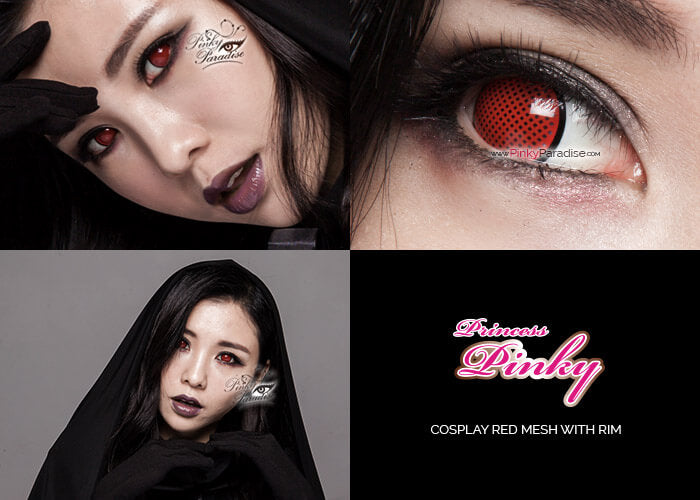 Cosplay Red Mesh contacts closeup