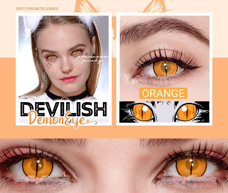 Princess Pinky Devilish Demon Eye Orange give your eyes an extra dramatic vibe for your cosplay look.