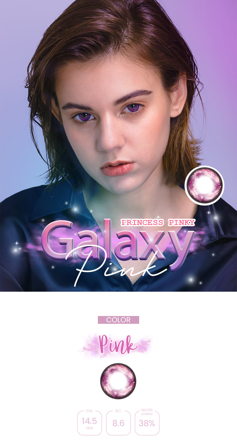 Princess Pinky Galaxy Pink colored contact lenses for cosplay 
