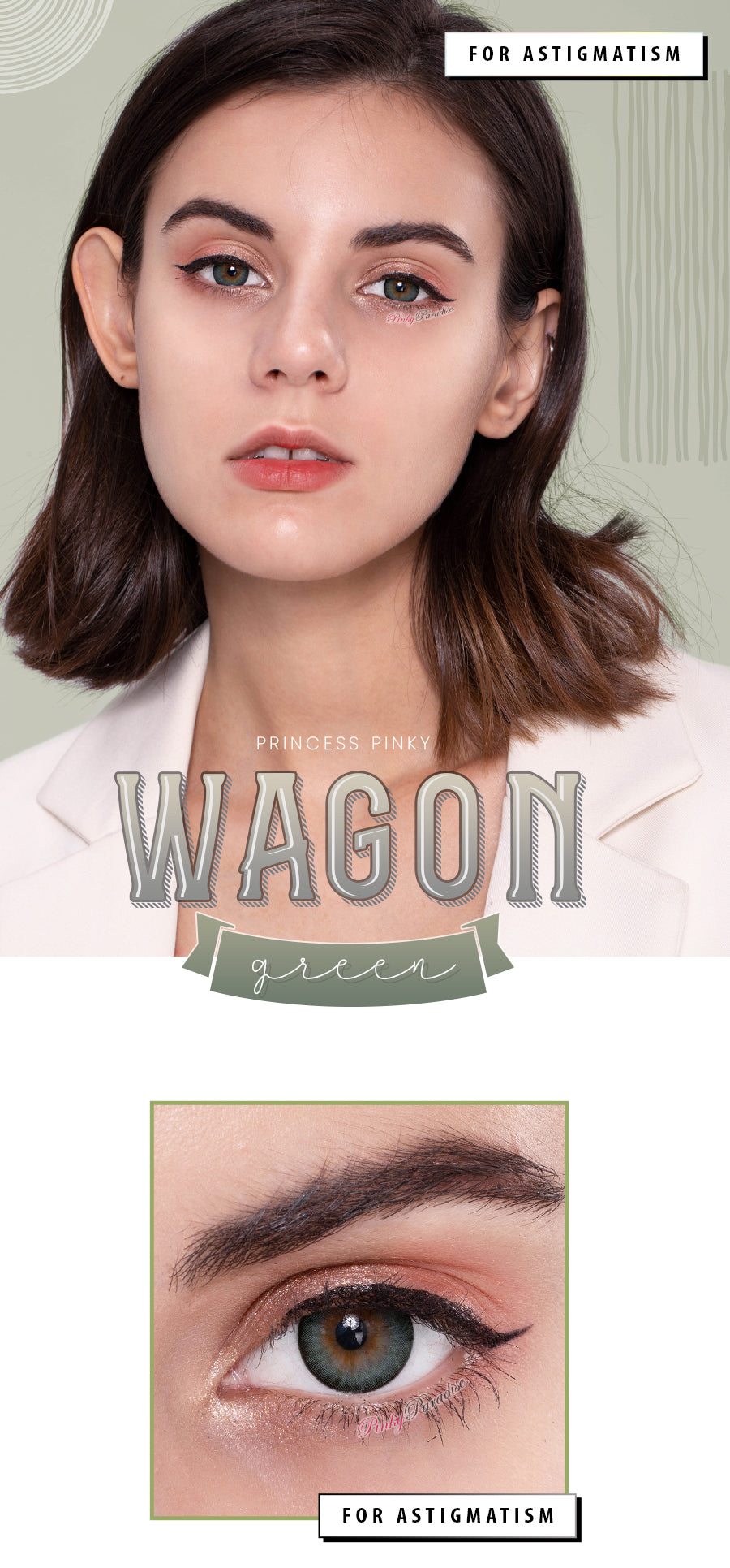 Princess Pinky Wagon green bold toric colored contact lenses for astigmatism