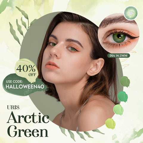 a unique hand-painted green colored contacts