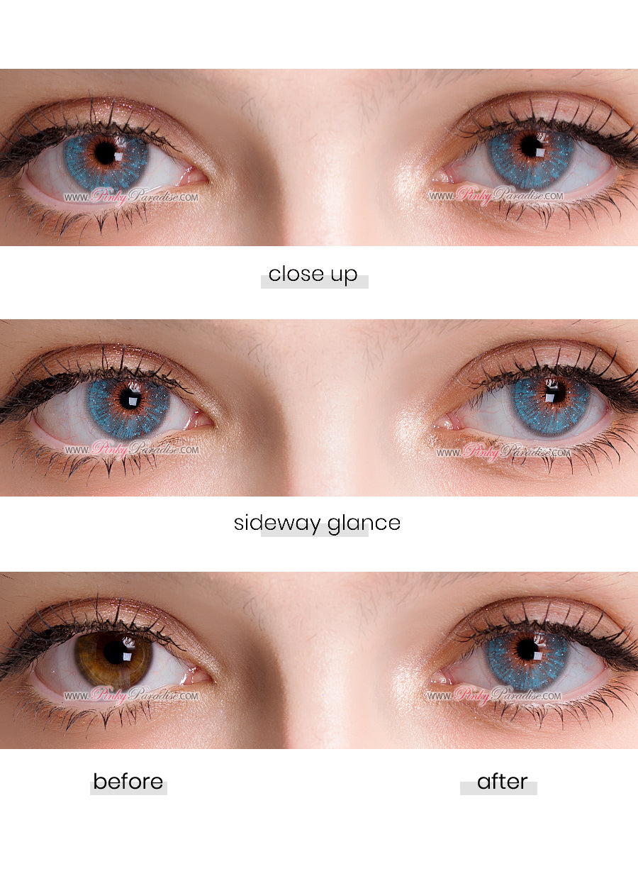 Before and After Captivating Eye Transformation with Uris Interstellar grey Colored contact lenses