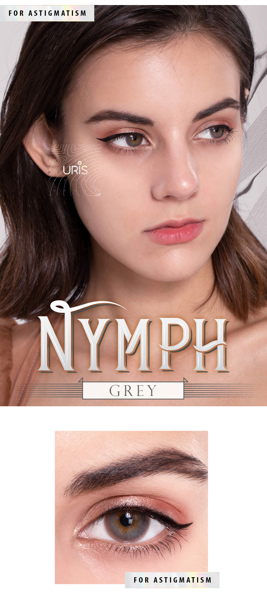 Uris Nymph Grey natural toric colored contact lenses for astigmatism
