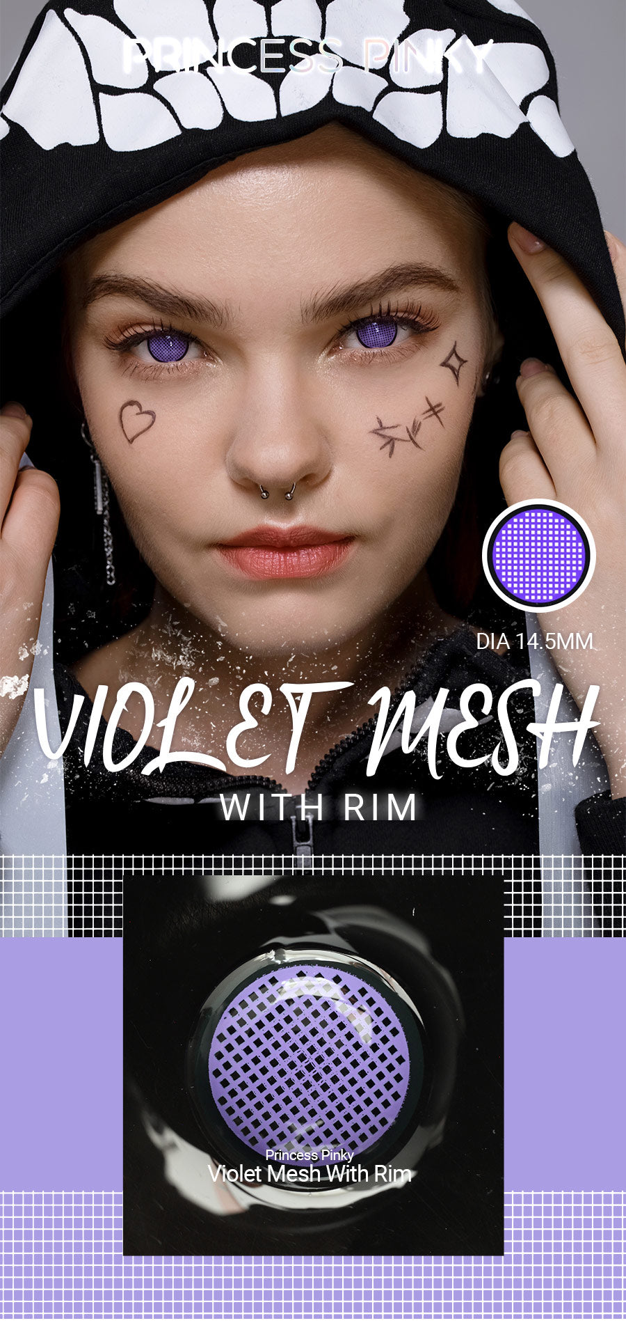 Violet mesh colored contact lenses for cosplay