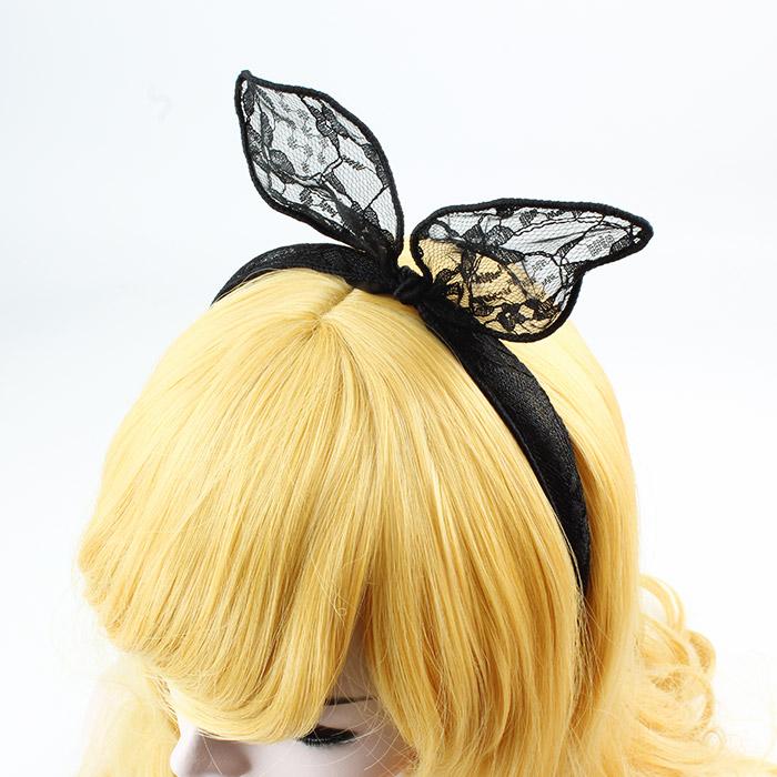 Black Lace Bunny Ears Headband